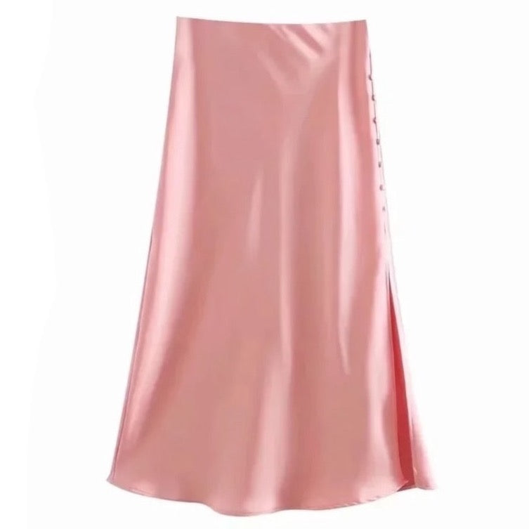 Jayne Satin Side Slit Midi Skirts