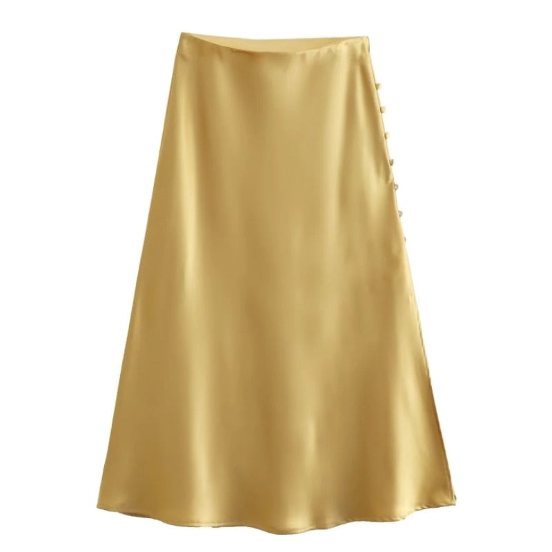 Jayne Satin Side Slit Midi Skirts