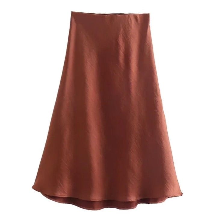 Jayne Satin Side Slit Midi Skirts