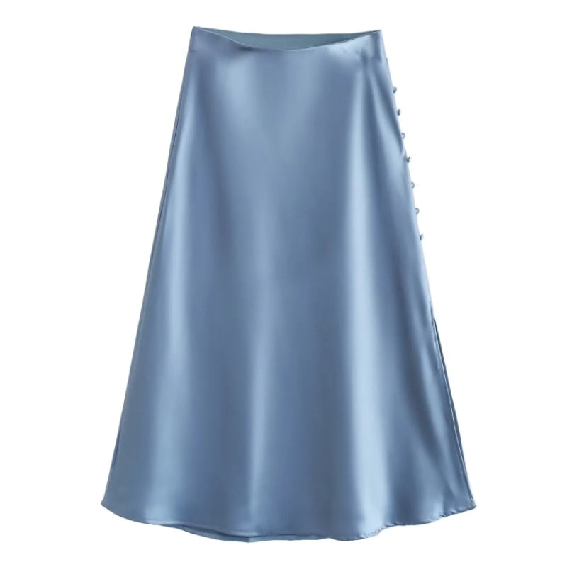 Jayne Satin Side Slit Midi Skirts