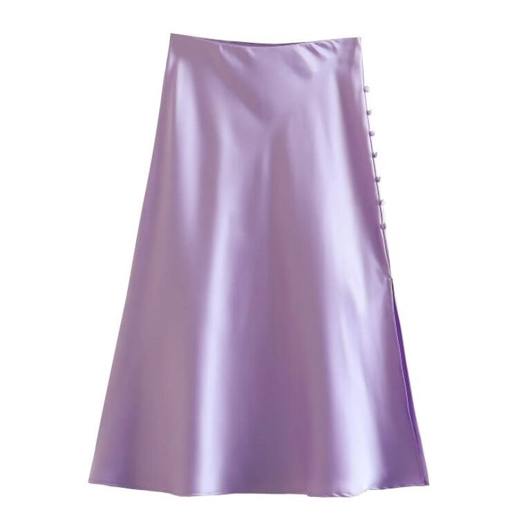 Jayne Satin Side Slit Midi Skirts