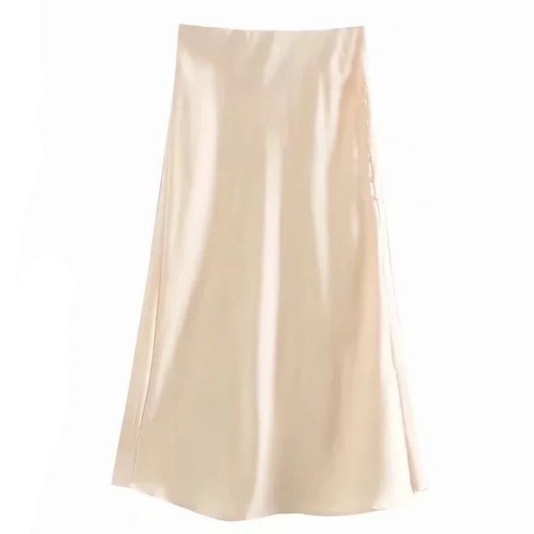 Jayne Satin Side Slit Midi Skirts
