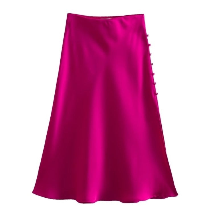 Jayne Satin Side Slit Midi Skirts