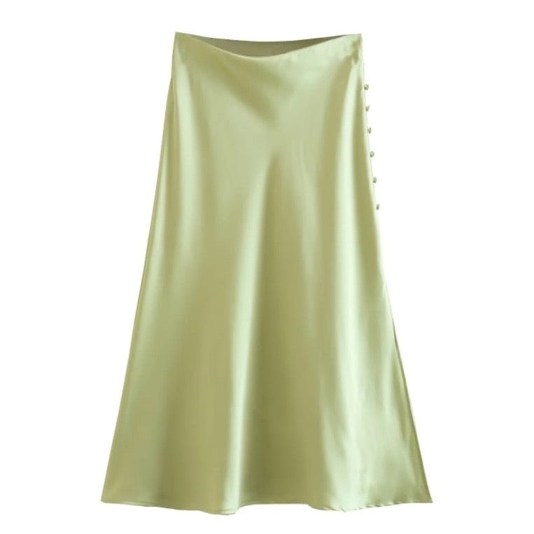 Jayne Satin Side Slit Midi Skirts