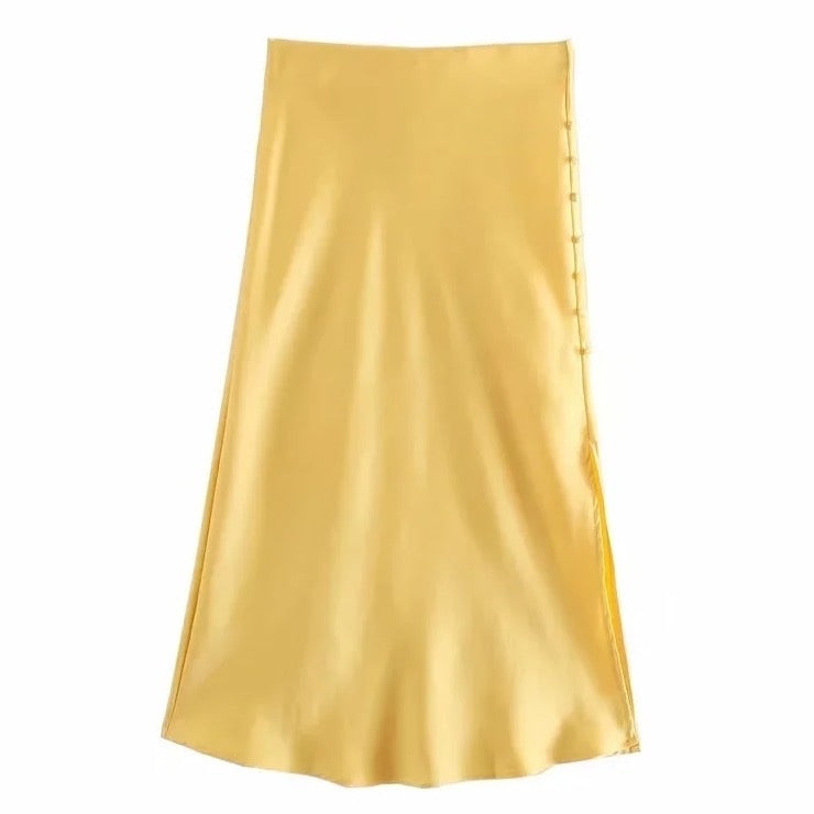 Jayne Satin Side Slit Midi Skirts