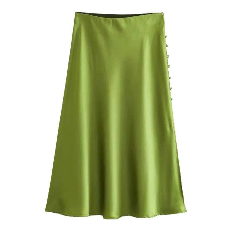 Jayne Satin Side Slit Midi Skirts