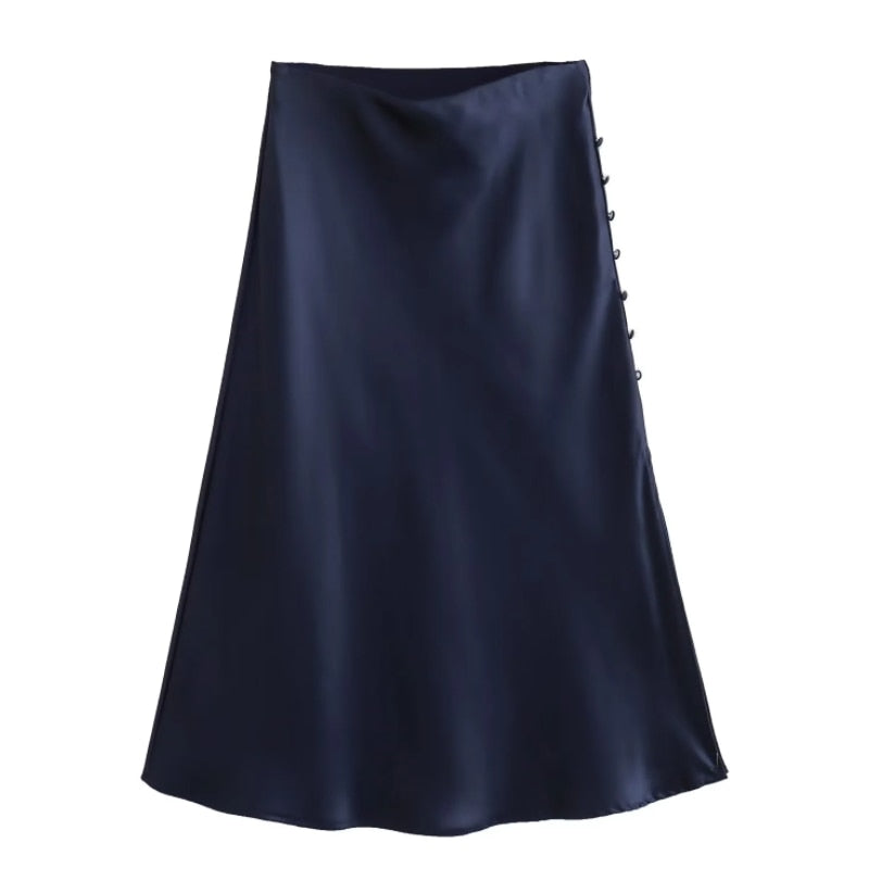 Jayne Satin Side Slit Midi Skirts