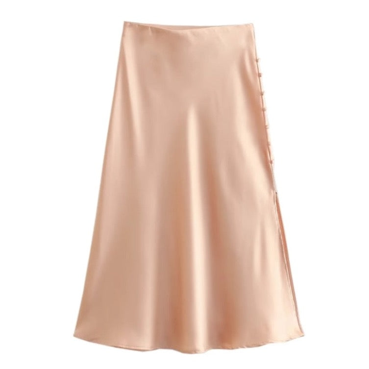 Jayne Satin Side Slit Midi Skirts