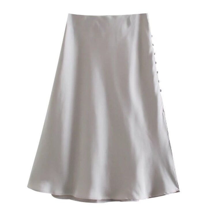 Jayne Satin Side Slit Midi Skirts
