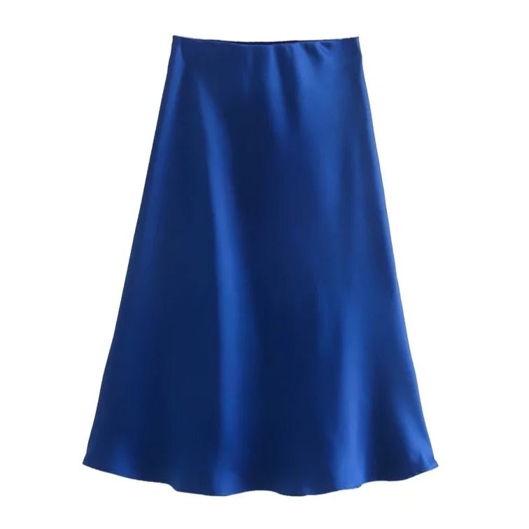Jayne Satin Side Slit Midi Skirts