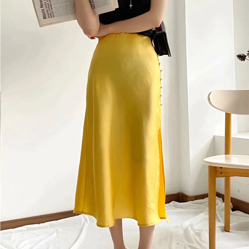 Jayne Satin Side Slit Midi Skirts
