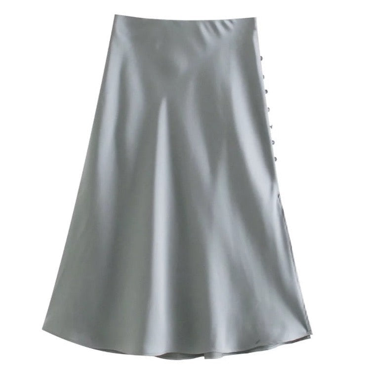 Jayne Satin Side Slit Midi Skirts