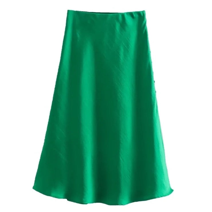 Jayne Satin Side Slit Midi Skirts