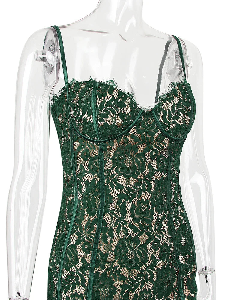 Lace Midi Satin Lined Sweetheart Celebrity Party Bodycon Dress