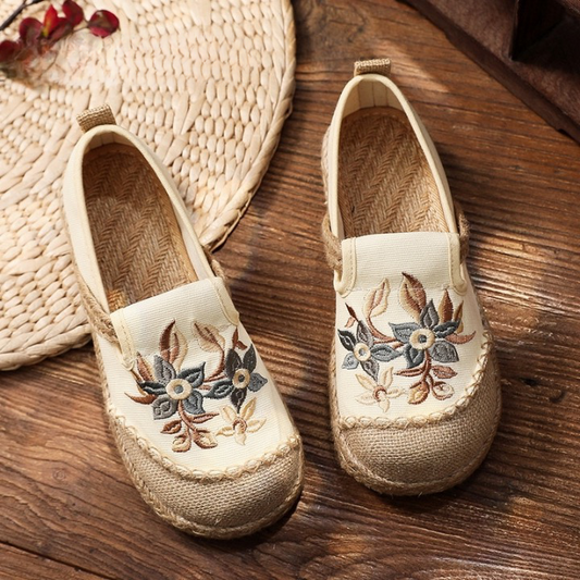 Johanna Vintage Floral Embroidery Moccasin Loafers