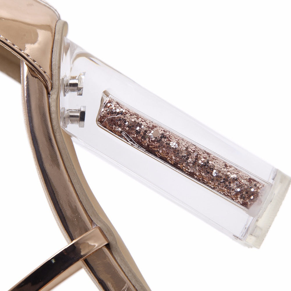 Jordyn Metallic Ankle Strap Clear Heel Sandals