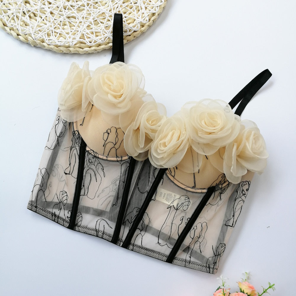 Josephine Flower Corsage Bustier Bra Tops - 2 Colors