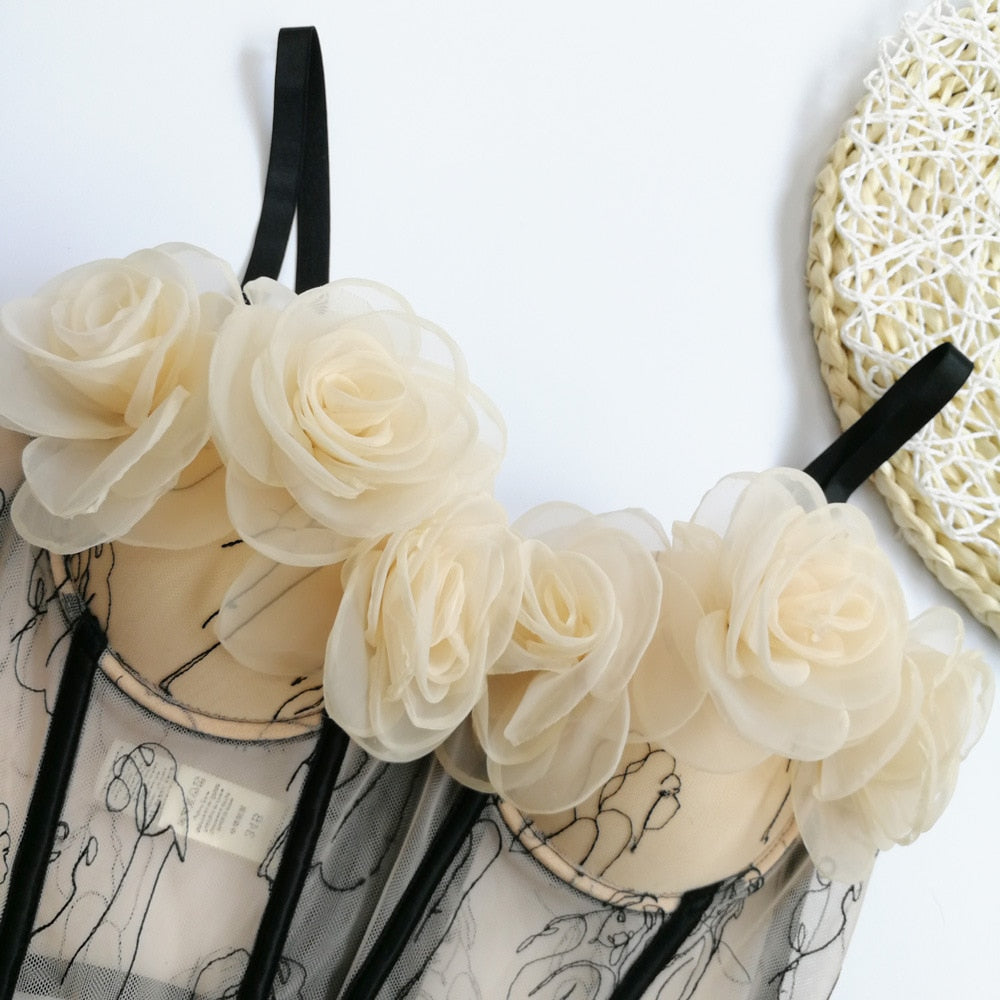 Josephine Flower Corsage Bustier Bra Tops - 2 Colors