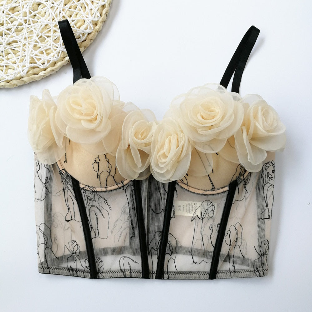 Josephine Flower Corsage Bustier Bra Tops - 2 Colors