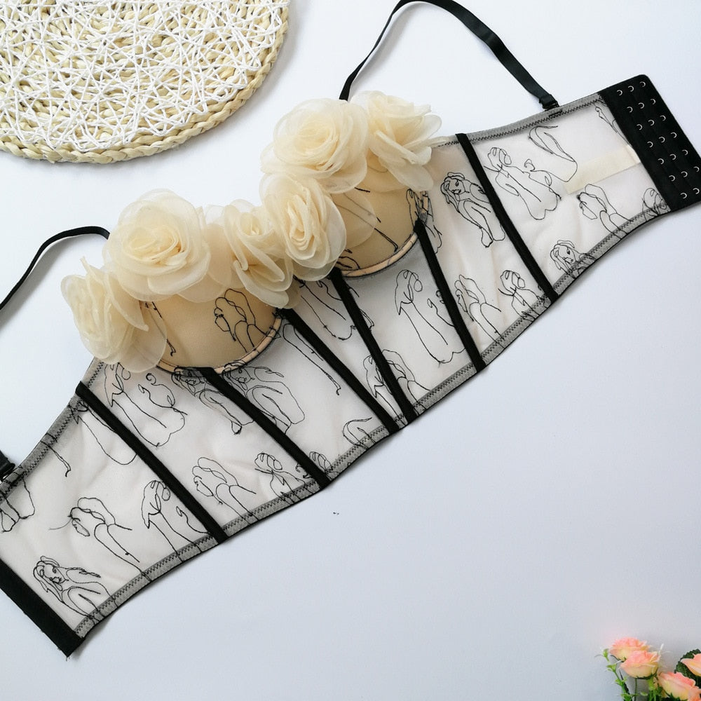 Josephine Flower Corsage Bustier Bra Tops - 2 Colors