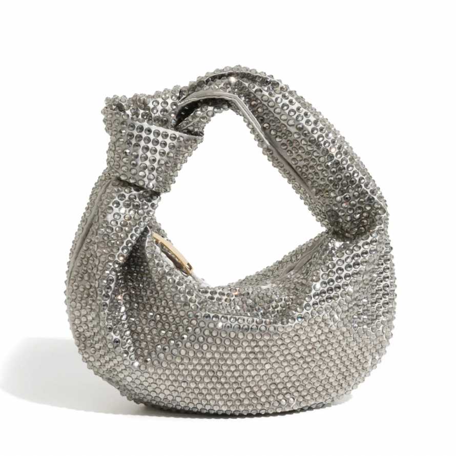 Julia Knotted Rhinestone Sequin Wrist Evening Bag