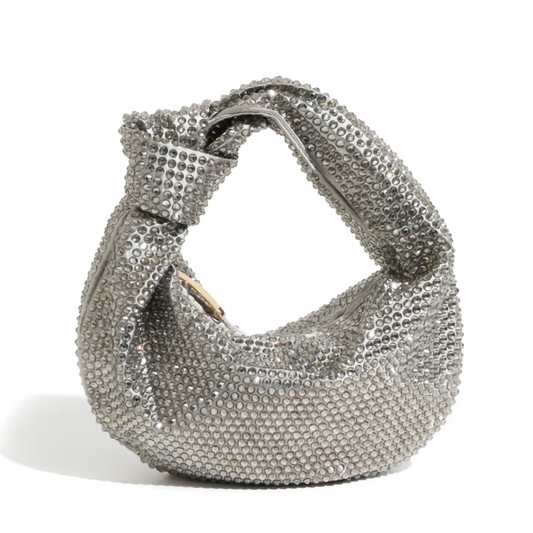 Julia Knotted Rhinestone Sequin Wrist Evening Bag
