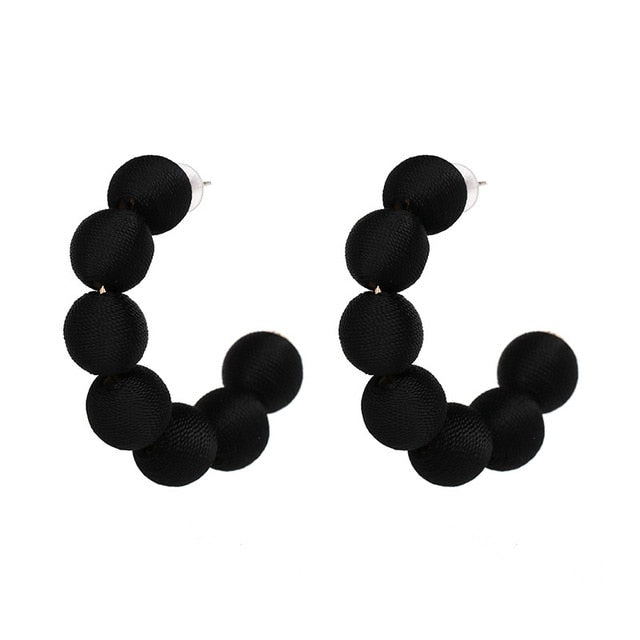 Juliana Silk Pom Pom Hoop Earrings - 9 Colors