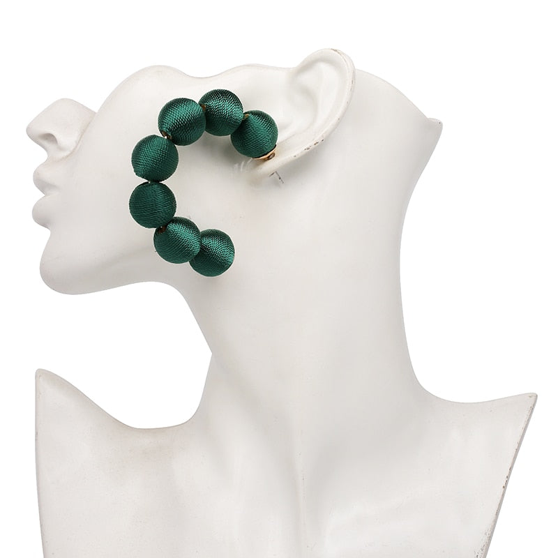 Juliana Silk Pom Pom Hoop Earrings - 9 Colors