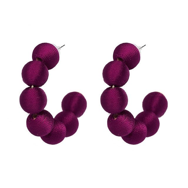 Juliana Silk Pom Pom Hoop Earrings - 9 Colors