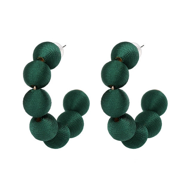 Juliana Silk Pom Pom Hoop Earrings - 9 Colors