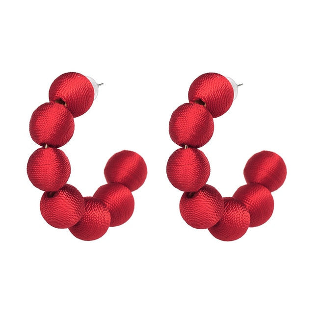 Juliana Silk Pom Pom Hoop Earrings - 9 Colors