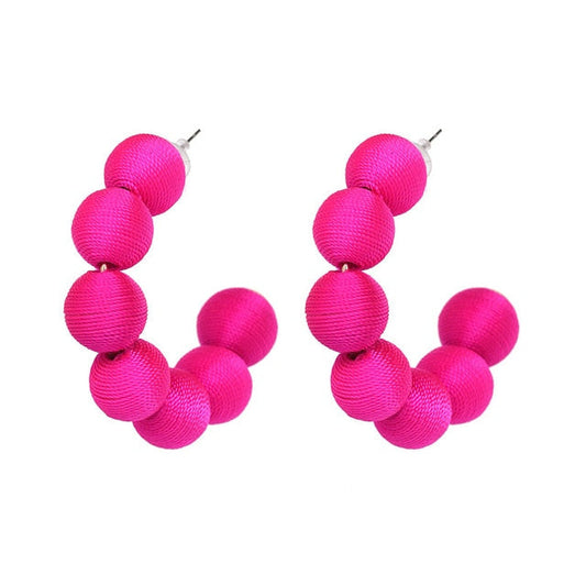 Juliana Silk Pom Pom Hoop Earrings - 9 Colors