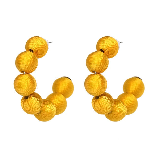 Juliana Silk Pom Pom Hoop Earrings - 9 Colors