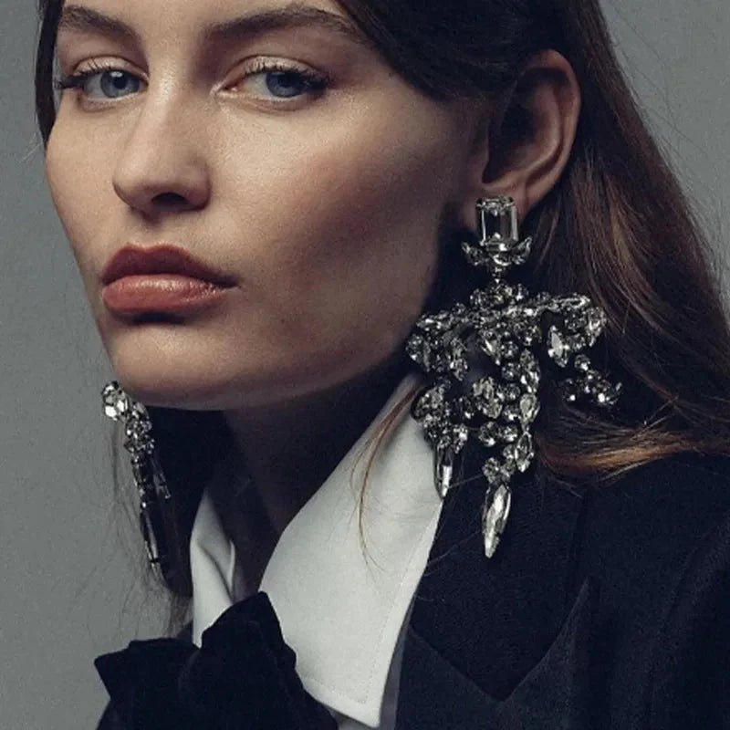 Jumbo Rhinestone Crystal Tassel Drop Earrings