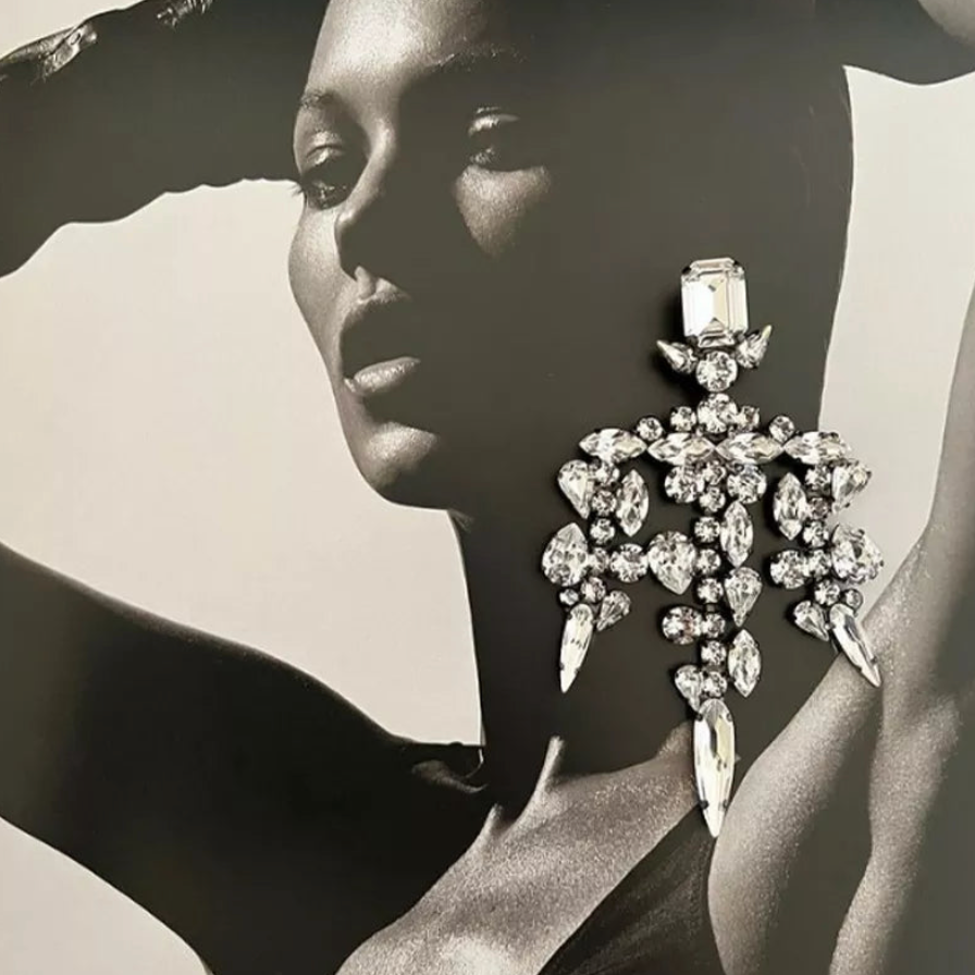 Jumbo Rhinestone Crystal Tassel Drop Earrings