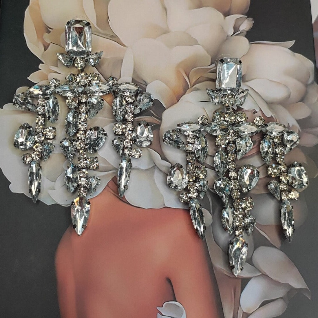 Jumbo Rhinestone Crystal Tassel Drop Earrings