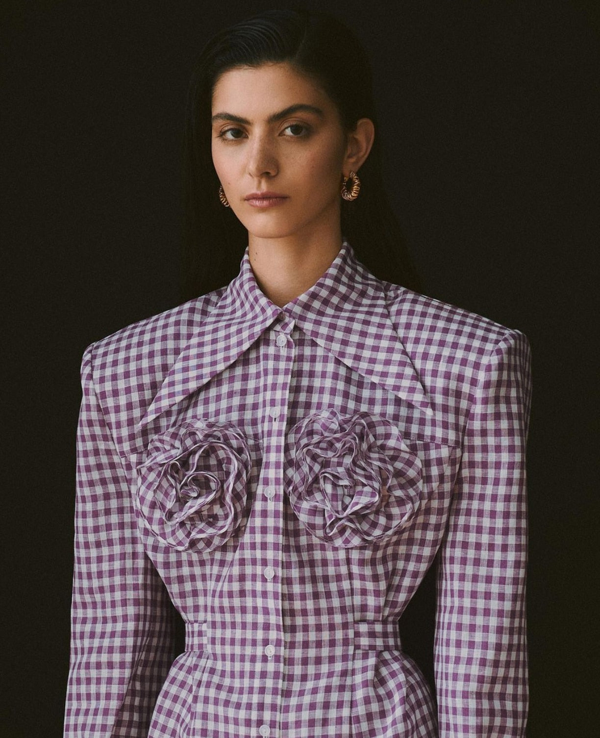 Kaarina Flower Embellished Gingham Shirts Blouses - 4 Colors