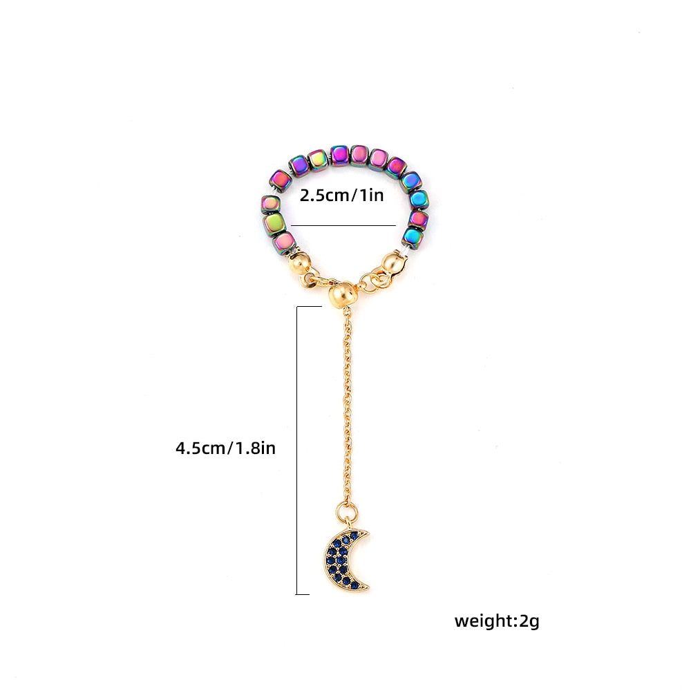 Kamala Hematite Rings with Chain Pendant Charm