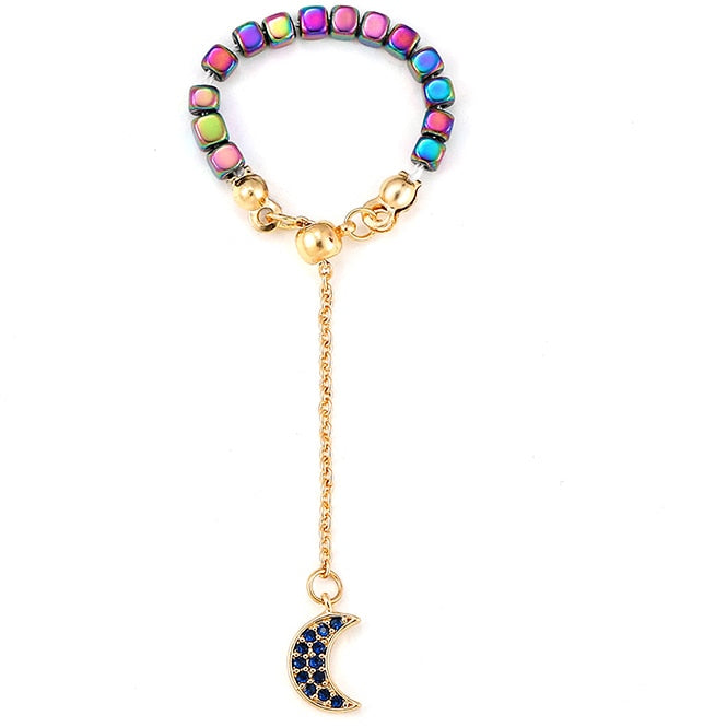 Kamala Hematite Rings with Chain Pendant Charm