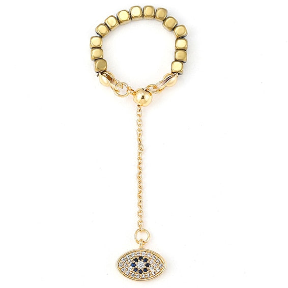 Kamala Hematite Rings with Chain Pendant Charm