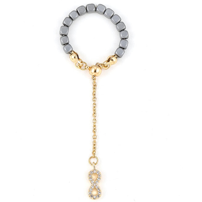 Kamala Hematite Rings with Chain Pendant Charm