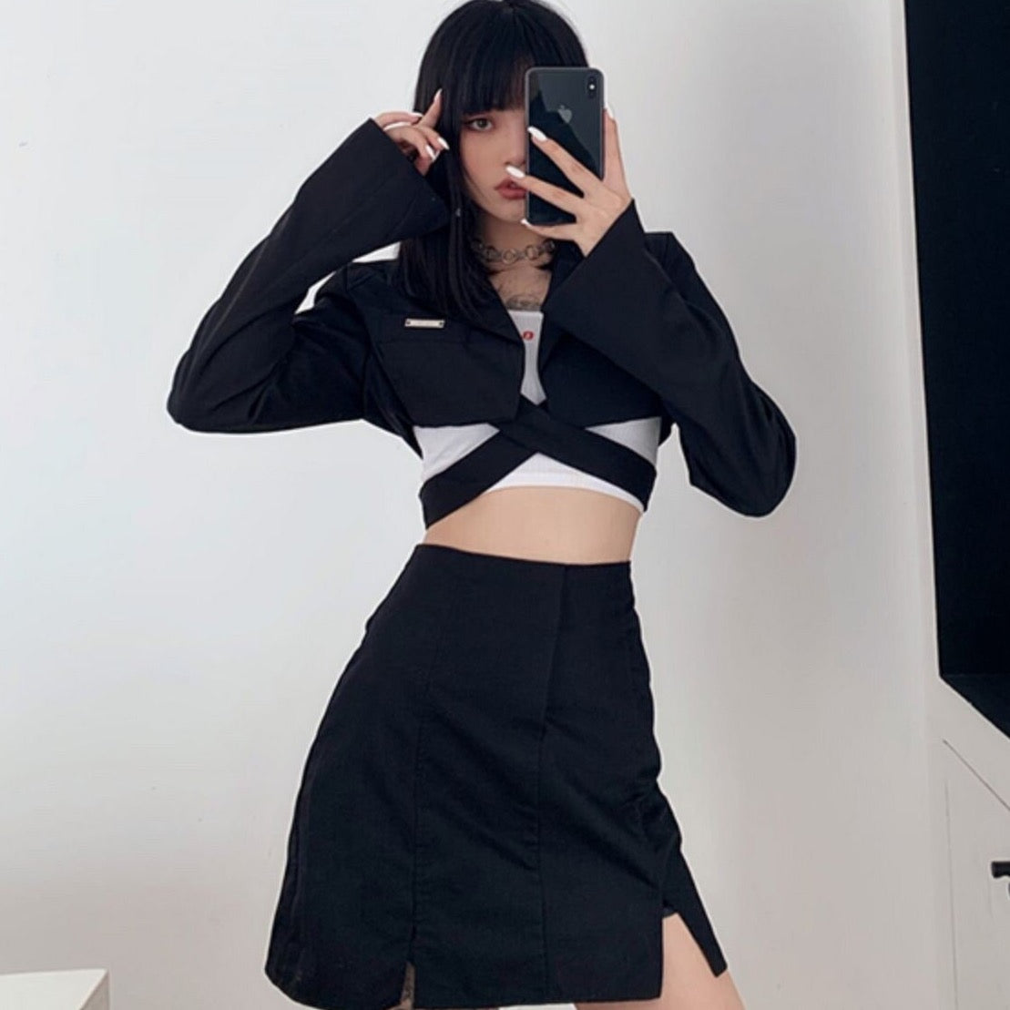 Karim Cropped Jacket with Harness Band