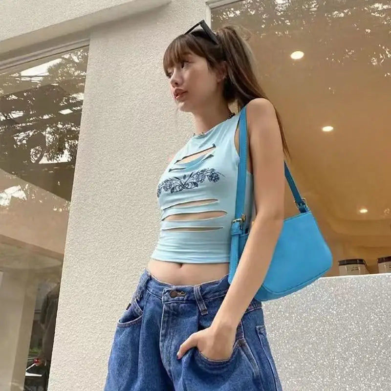 Y2K Aesthetics Hollow Out Fairycore Grunge Mall Goth Harajuku Crop Top