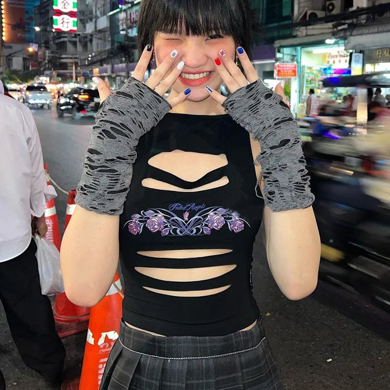 Y2K Aesthetics Hollow Out Fairycore Grunge Mall Goth Harajuku Crop Top