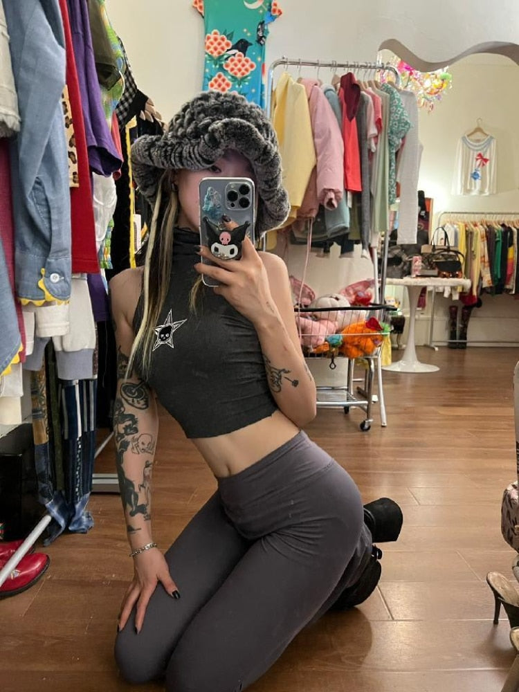 Kasey Harajuku Turtleneck Cropped Top - 2 Colors