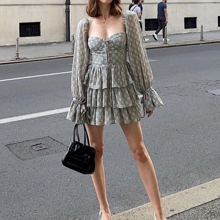 Katarina Floral Bustier Chiffon Dress - 2 Colors