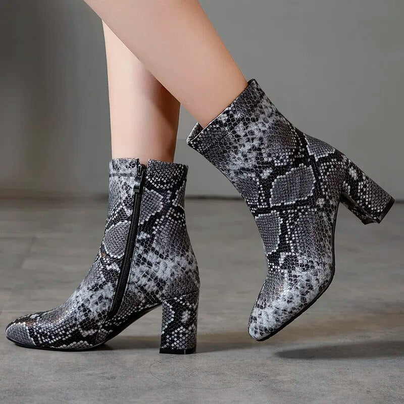 Kayeli Snake Print Ankle Boots