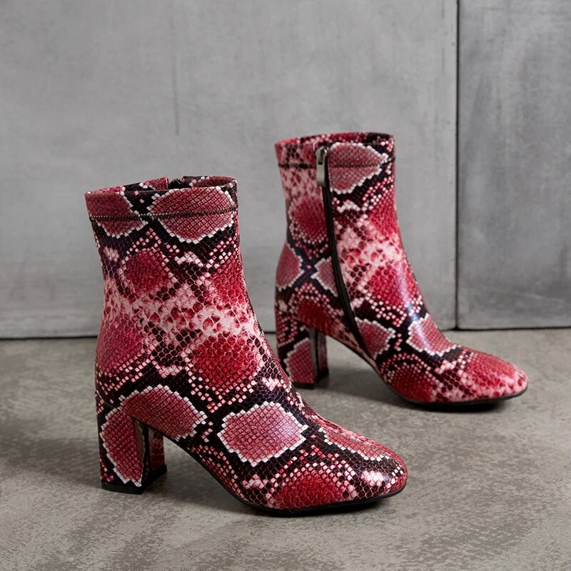 Kayeli Snake Print Ankle Boots