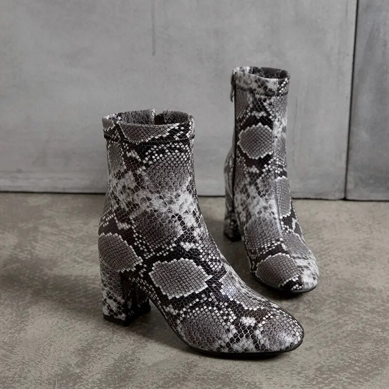 Kayeli Snake Print Ankle Boots