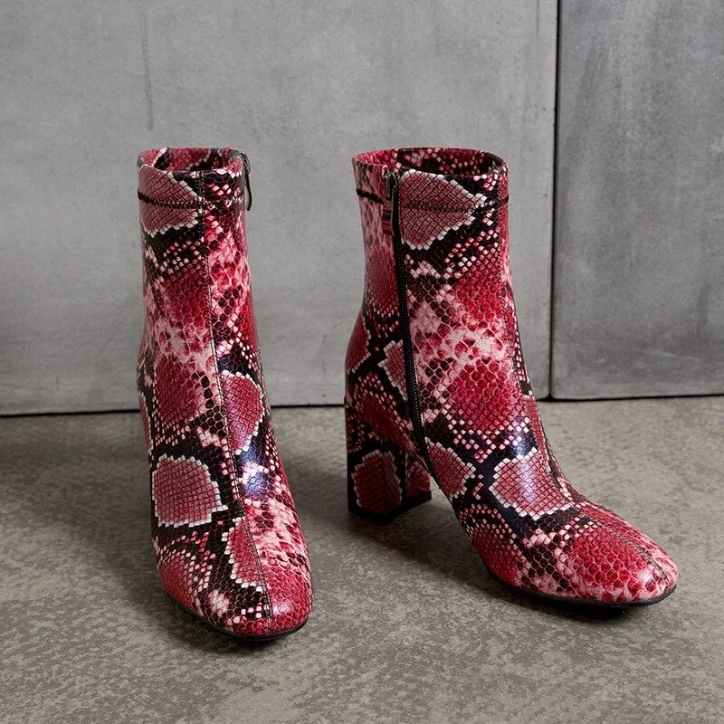 Kayeli Snake Print Ankle Boots